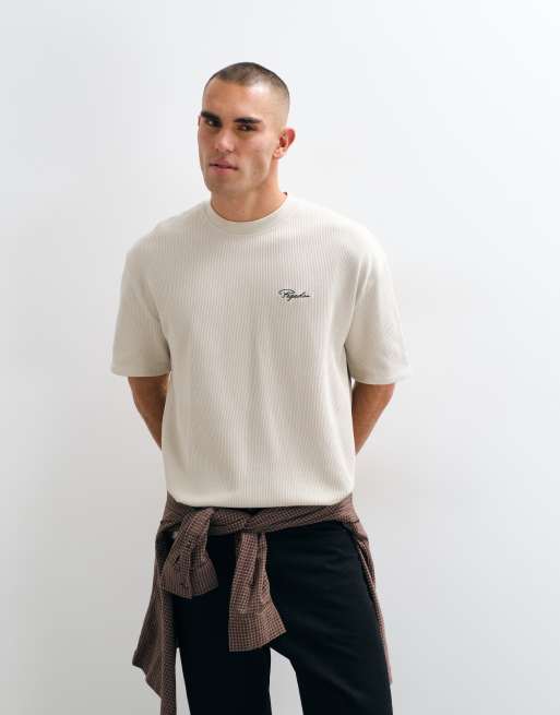 Pegador t-shirt oversize a coste con logo e maniche corte in crema, 1 di 5