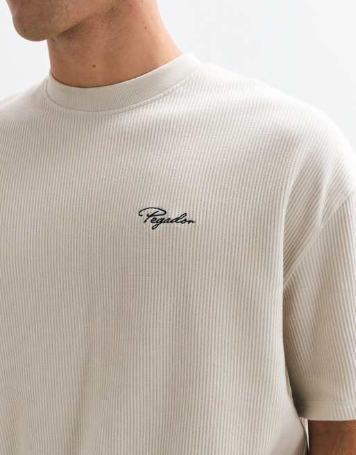 Pegador t-shirt oversize à côtes à manches courtes avec logo en crème, 4 de 5
