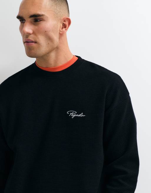 Pegador t-shirt oversize à manches longues en maille gaufrée noir avec logo, 2 de 5