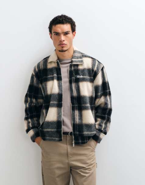 Pegador teros furry checked flannel overshirt in black/cream - view 1
