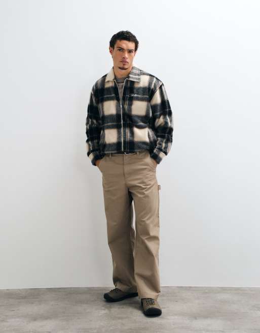 Pegador teros furry geruite flanellen overshirt in zwart/crème, 2 van 5