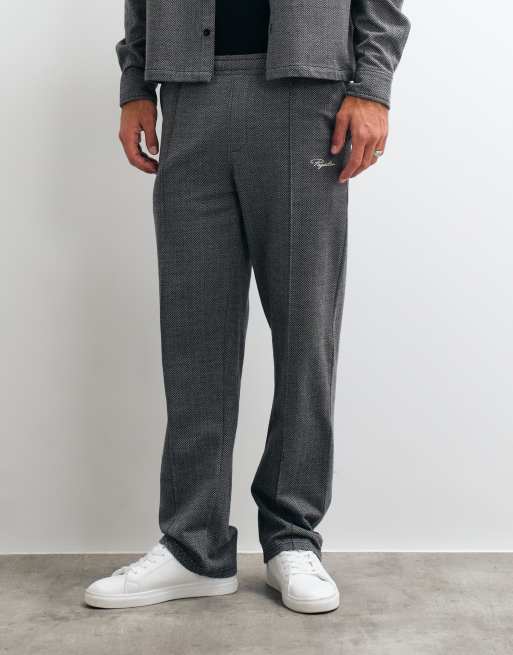 Pegador Tivoli bukser i herringbone med brede ben, smart co-ord i vasket sort, 5 af 5