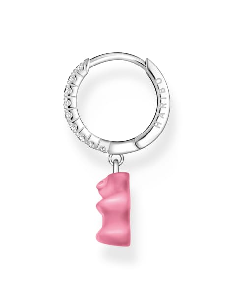 Pendiente de aro con colgante de oso rosa de plata de ley de Thomas Sabo - view 1