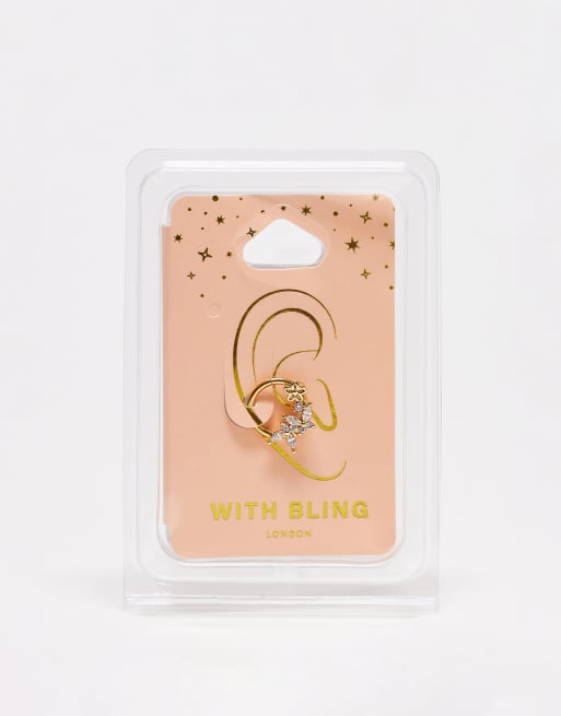 Pendiente de aro de 8 mm con diseño de mariposa y flor y cierre de clic chapado en oro de 18 quilates de With Bling, 2 de 4