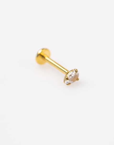 Pendiente de botón dorado con circonita y parte trasera plana de titanio chapado en oro de Lovisa - view 1