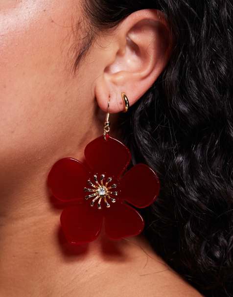 Pendientes burdeos de flores de True Decadence - view 1