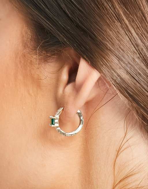 Pendientes chapados en oro de 18 quilates con circonitas verdes de Image Gang , 3 de 4