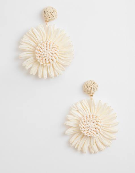 Pendientes color crema con diseño colgante de flor texturizada de South Beach - view 1