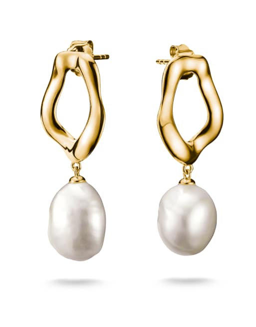 Pendientes color oro amarillo y blancos chapado en oro con perla de agua dulce Natural Beauty de Thomas Sabo