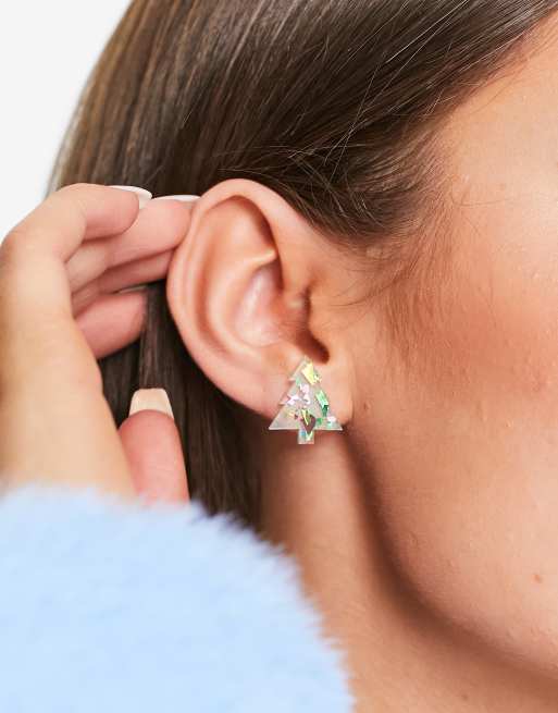 Pendientes con diseño de árbol de Navidad con detalles multicolores metalizados de acrílico de SVNX 