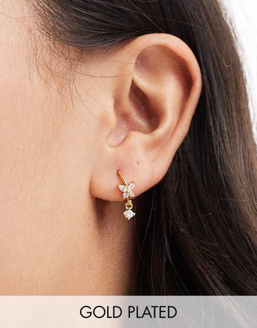 Pendientes de aro adornado con circonitas chapados en oro de 18 quilates Mari de Girls Crew 