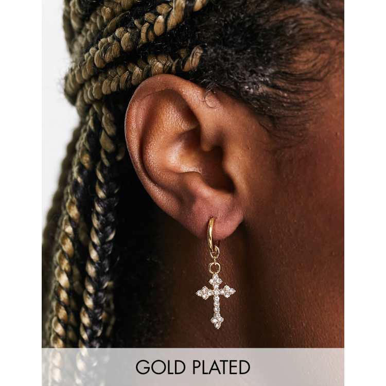 Pendientes de chapados en oro de 14 quilates con diseño de cruz con cristales de ASOS DESIGN |