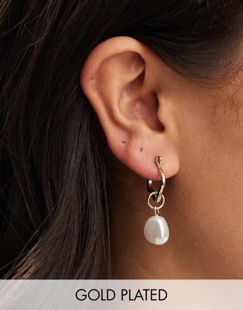 Pendientes de aro chapados en oro de 18 quilates con charm de perla de PIECES - view 1