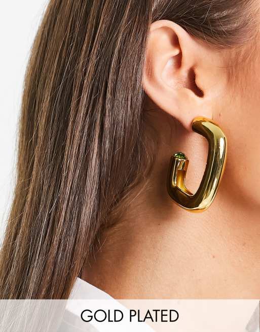 Pendientes de aro chapados en oro de 18 quilates con piedra esmeralda Gigi de Image Gang 