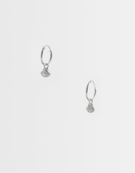 Pendientes de aro con charm de concha de plata de ley de Kingsley Ryan - view 1