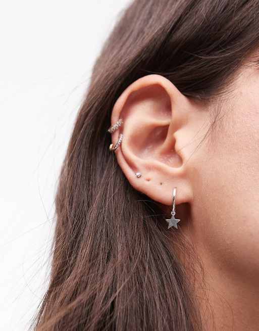 Pendientes de aro con charm de estrella de plata de ley de Seol + Gold , 4 de 4