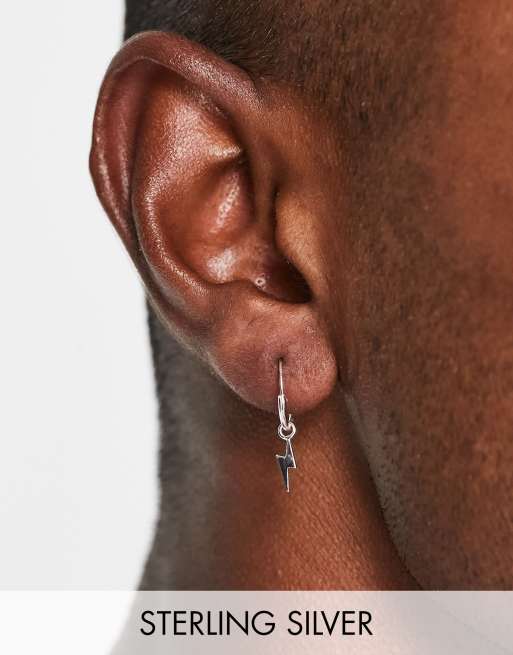 Pendientes de aro con charm de rayo de plata de ley de The Status Syndicate
