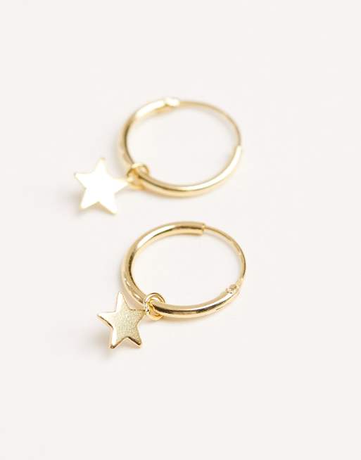 Pendientes de aro con colgante de estrella chapados en oro de Kingsley Ryan, 2 de 3