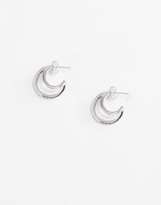 Pendientes de aro con diseño de ilusión con incrustaciones de cristales de plata de ley de Astrid & Miyu, 3 de 4