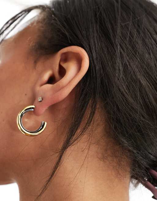 Pendientes de aro con diseño de metales variados de acero inoxidable resistente al agua de ASOS DESIGN, 2 de 4