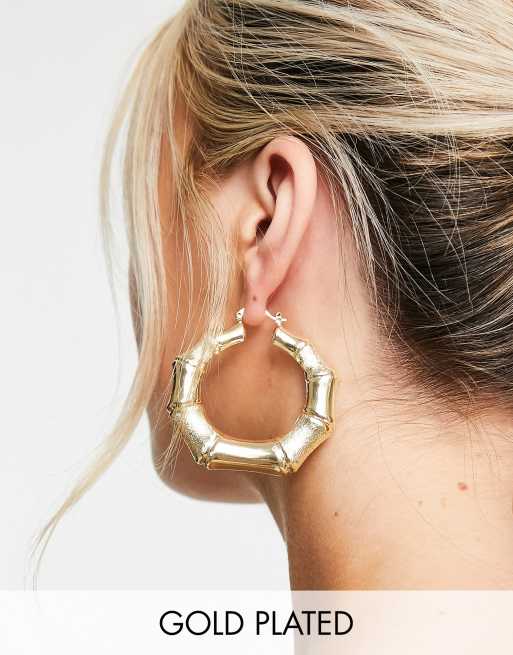 Pendientes de aro con diseño estilo bambú chapados en oro de 18 quilates Phoebe de Image Gang