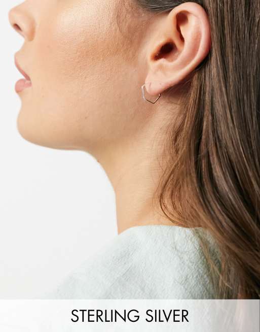 Pendientes de aro con diseño hexagonal de plata de ley de ASOS DESIGN