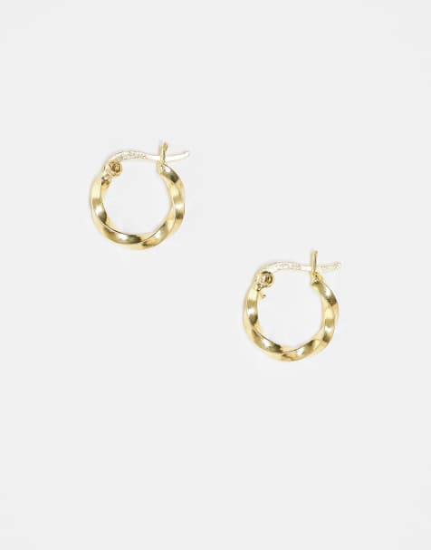 Pendientes de aro con diseño retorcido chapados en oro de Kingsley Ryan - view 1