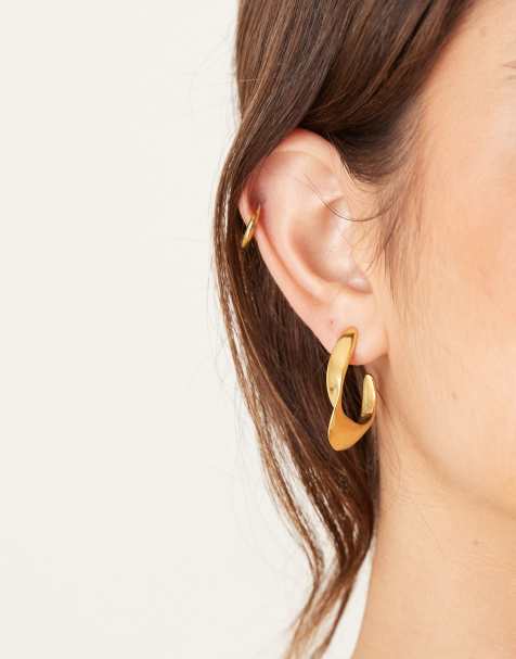 Pendientes de aro con diseño retorcido de acero inoxidable resistente al agua chapados en oro de 18 quilates de Abbott Lyon - view 1