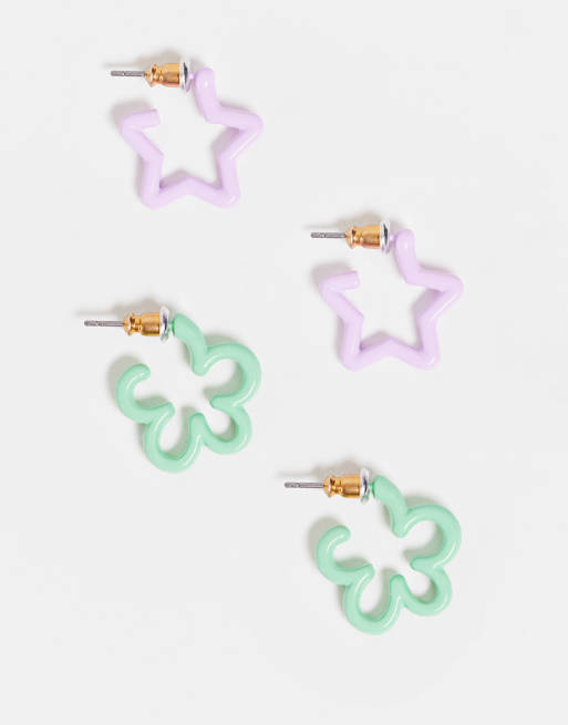 Pendientes de aro con diseños de formas esmaltadas de Reclaimed Vintage Inspired