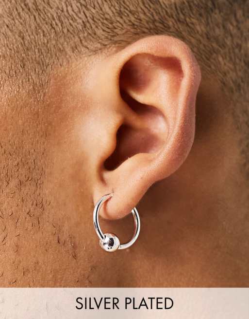 Pendientes de aro de 10 mm con diseño de bola chapados en plata auténtica de ASOS DESIGN