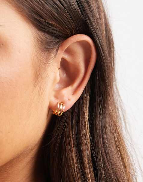 Pendientes de aro de 10 mm con diseño triple chapados en oro de Kingsley Ryan - view 1