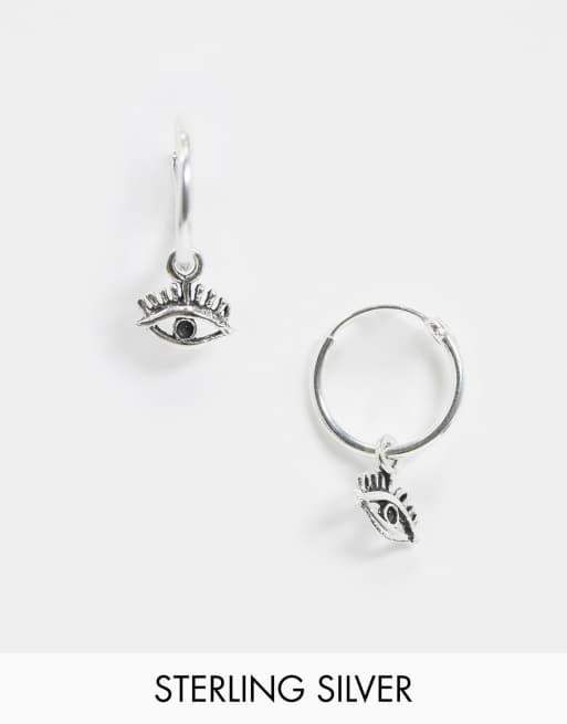 Pendientes de aro de 12 mm con colgante en forma de ojo de plata de ley de Kingsley Ryan