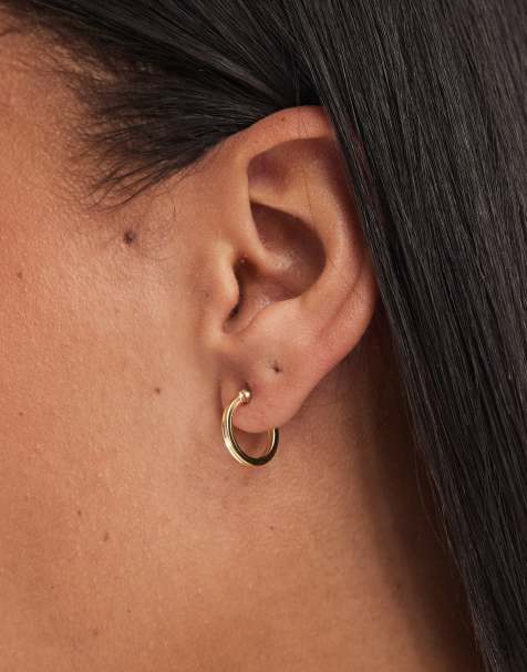 Pendientes de aro de 14 mm con cierre de bisagra chapados en oro de Kingsley Ryan - view 1