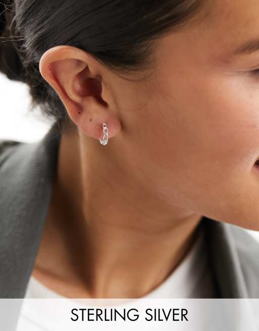 Pendientes de aro de 14 mm de plata de ley con diseño de cadena de Kingsley Ryan 