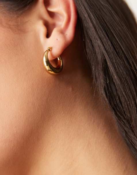 Pendientes de aro de 20 mm con diseño abombado de acero inoxidable chapado en oro de Lost Souls - view 1