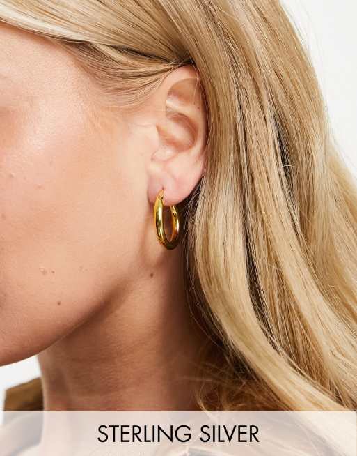 Pendientes de aro de 25 mm con diseño tubular de plata de ley chapados en oro de ASOS DESIGN