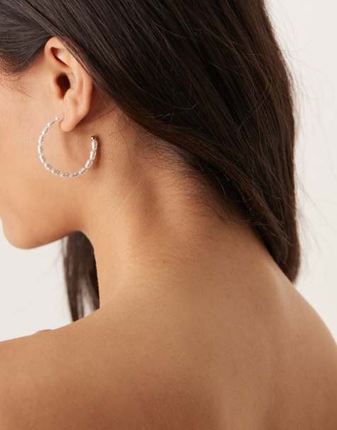 Pendientes de aro de 30 mm con detalle de perlas sintéticas de ASOS DESIGN - view 1