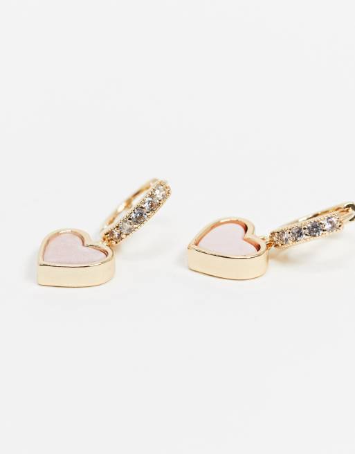 Pendientes de aro de cristal con charm de corazón en rosa en tono dorado de ASOS DESIGN, 2 de 4