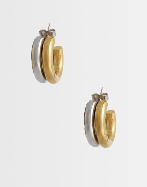Pendientes de aro de tonos variados de acero inoxidable chapado en oro de 18 quilates de Lost Souls - view 1