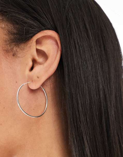 Pendientes de aro de 35 mm de plata de ley de Kingsley Ryan - view 1