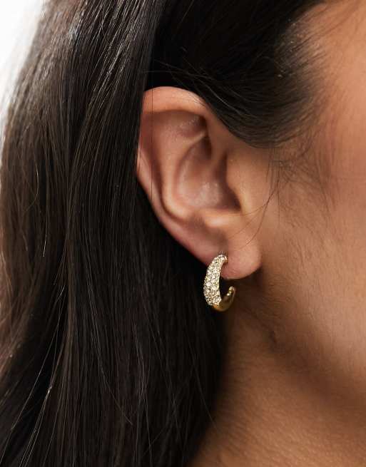 Pendientes de aro dorados chapados en 18 quilates con strass y caja de regalo de Pieces