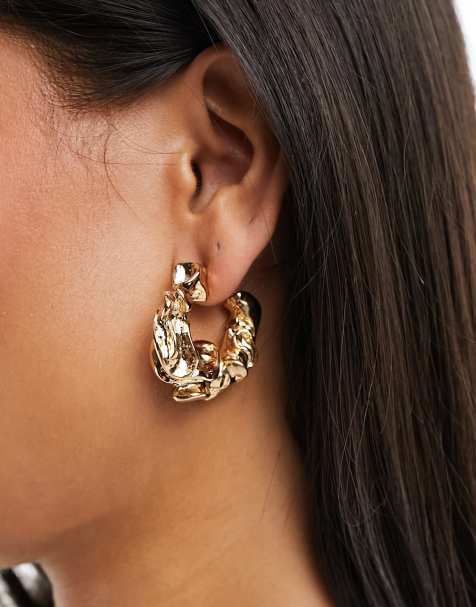 Pendientes de aro dorados con acabado texturizado de ASOS DESIGN - view 1