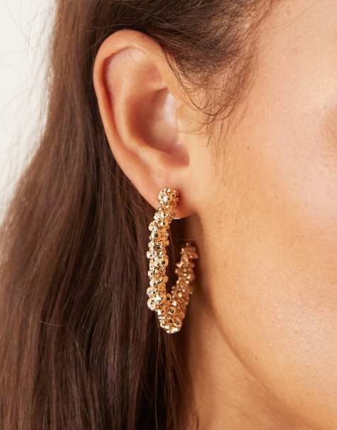 Pendientes de aro dorados con acabado texturizado de ASOS DESIGN - view 1