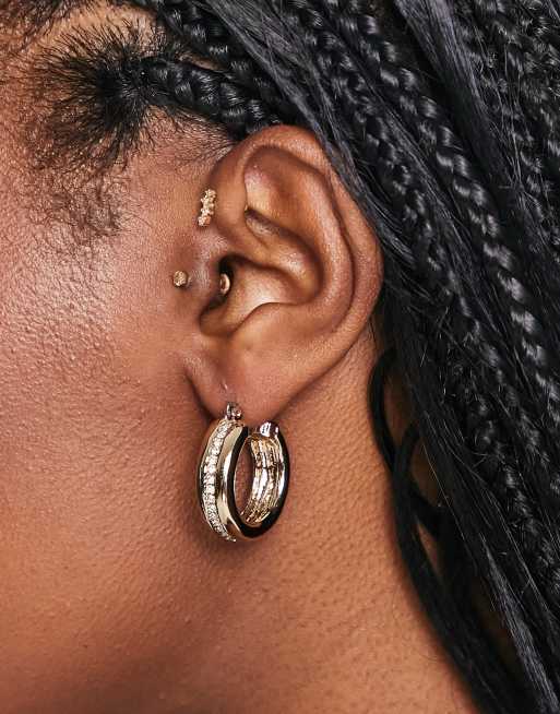 Pendientes de aro dorados con banda intermedia de cristales de River Island
