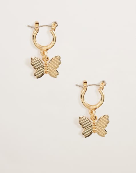 Pendientes de aro dorados con charm de mariposa de Pieces - view 1