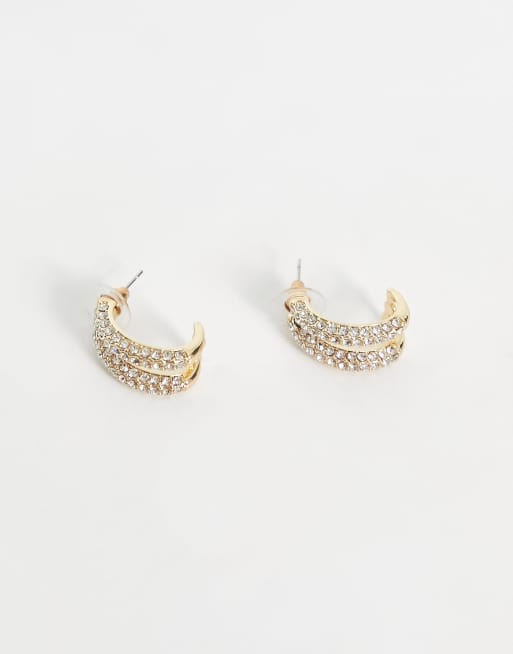 Pendientes de aro dorados con diseño adornado doble de DesignB London