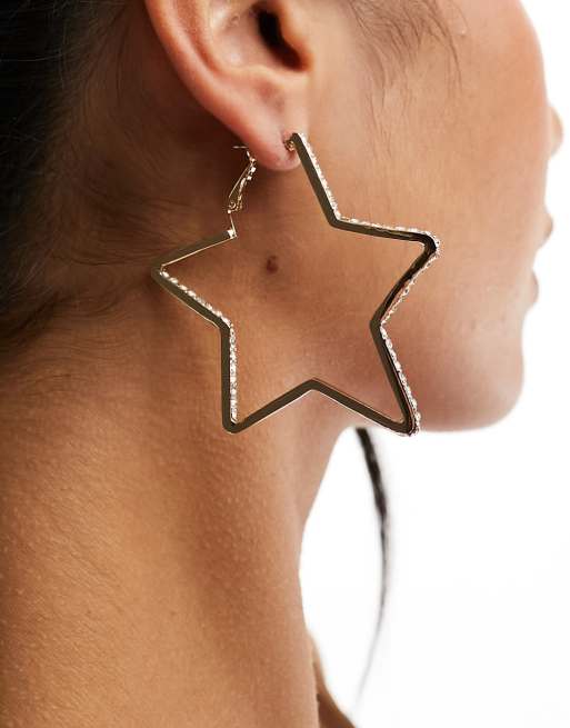 Pendientes de aro dorados con diseño de estrella con incrustaciones de cristal de ASOS DESIGN, 4 de 4