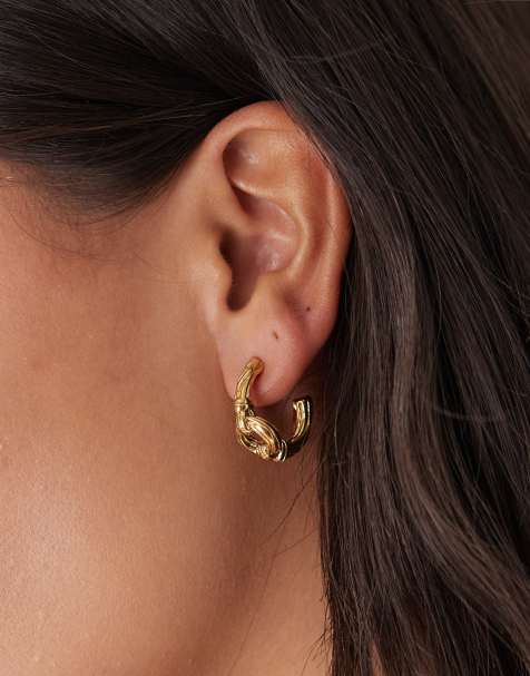 Pendientes de aro dorados con diseño de nudo de Reclaimed Vintage - view 1
