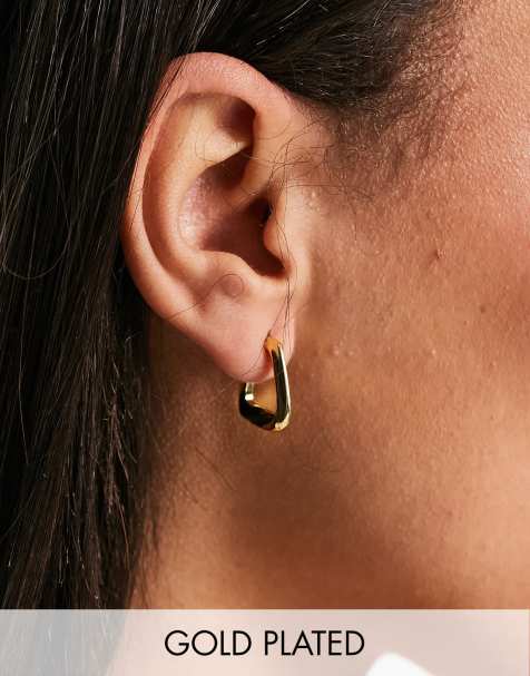 Pendientes de aro dorados con diseño geométrico chapados en oro de 18 quilates de Pieces - view 1