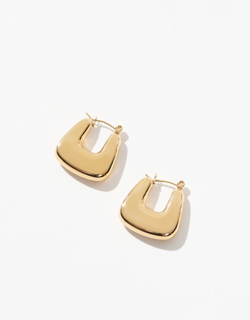 Pendientes de aro dorados con diseño grueso angular de acero inoxidable resistente al agua de ASOS DESIGN, 2 de 4
